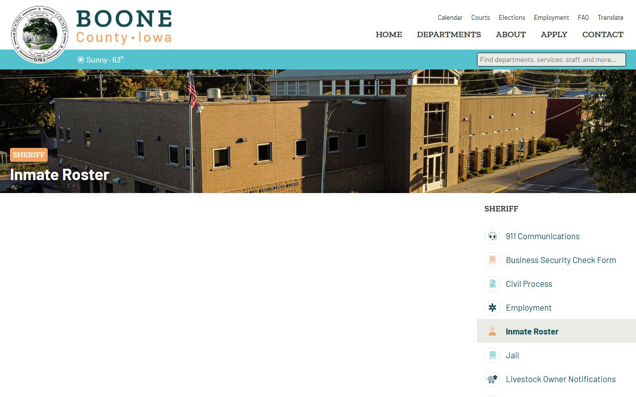 Boone County inmate roster page for jail population lookup